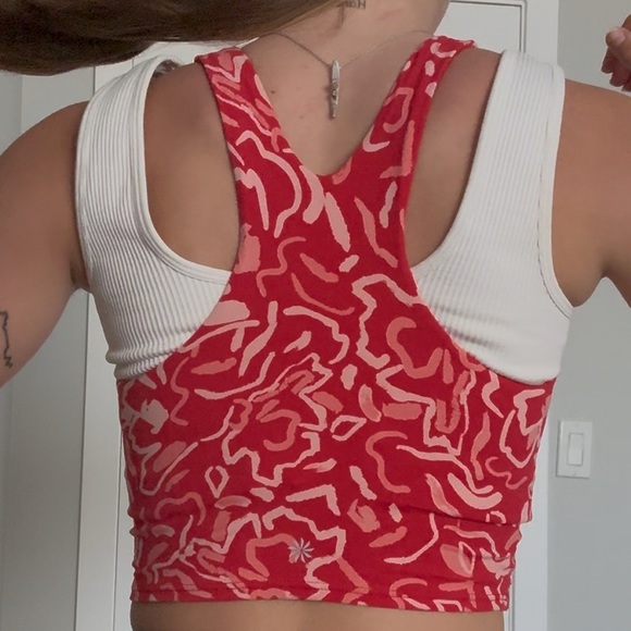 Red Patterned Racerback ATHLETA Crop Top - Picture 7 of 8